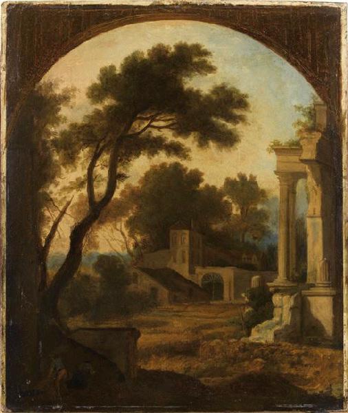 Paysage avec ruines d'un temple antique ; Paysage avec maison de campagne française et ruines d'un temple antique ((ancien titre) )_0