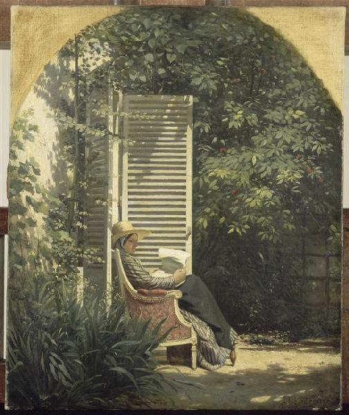 Femme lisant derrière des persiennes_0