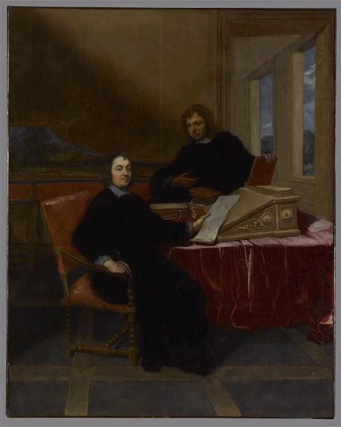 Portraits d'un homme assis et de son secrétaire ; Portraits d'un personnage assis devant un bureau et d'un jeune secrétaire debout (ancien titre), Gonzales Coques, 1670 avant