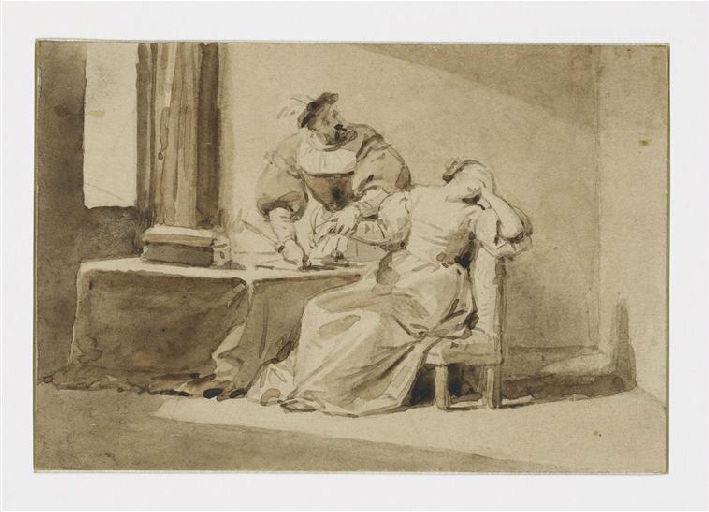 Un seigneur forçant une dame à signer un papier, Alexandre Fragonard, 1ère moitié 19e siècle