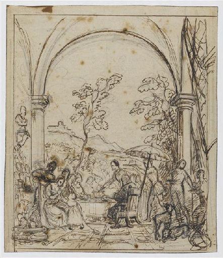 Festin familial sous un portique en Italie ; Ancien titre : Festin familial sous un portique, dans l'Italie du XVIe siècle_0