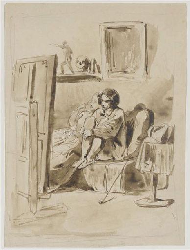 Dans l'atelier : la contemplation du chef-d'oeuvre, Camille Joseph Etienne Roqueplan, 2e quart 19e siècle