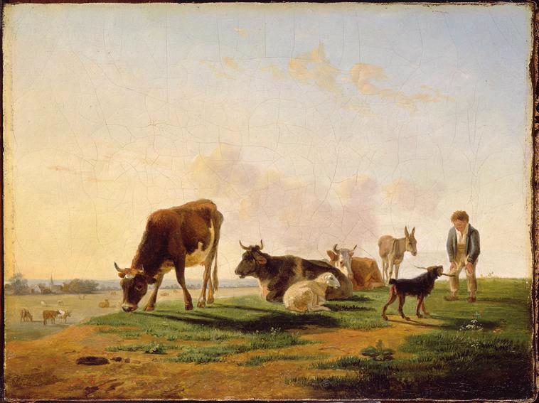 La Prairie ; Paysage : prairie avec figure et animaux ((ancien titre)), Jean-Baptiste Berre, 1ère moitié 19e siècle