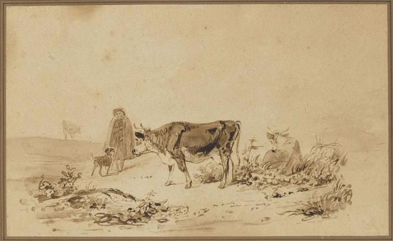 Vieux berger, vaches et chien, Огюст-Ксавье Лепренс