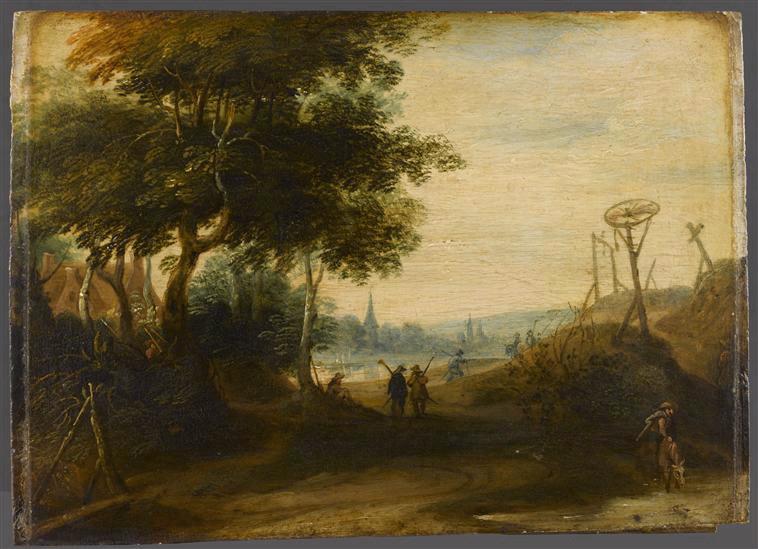 Paysage avec gibets aux abords d'une ville, Pieter Snayers, 1600-1610