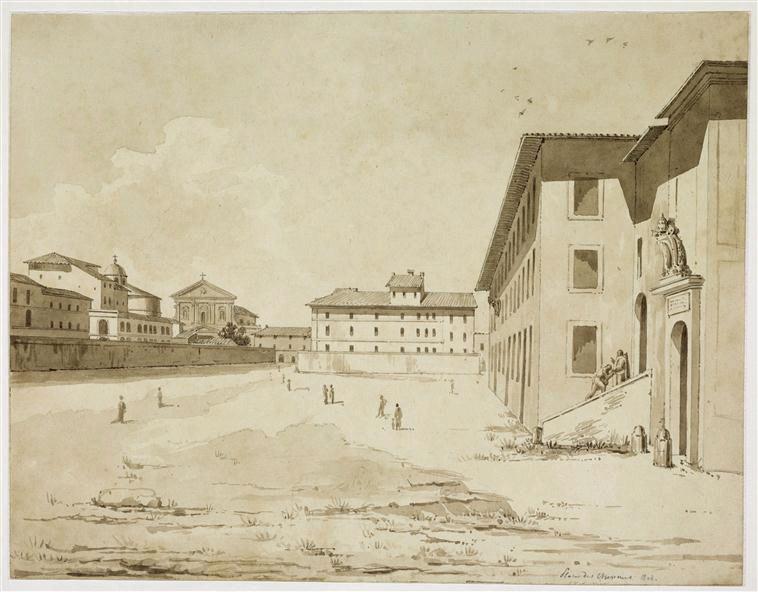 La Place des Thermes à Rome, Joseph Denis Odevaere, 1808