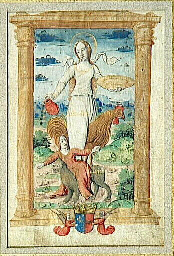 Rondeau des Vertus ; Humilité contre Orgueil (Rondeau) ; Libéralité contre Avarice (Miniature )_0