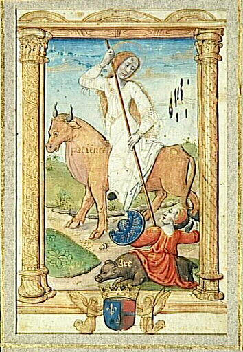 Rondeau des Vertus ; Charité contre Envie (Rondeau ) ; Patience contre Ire (Miniature)_0