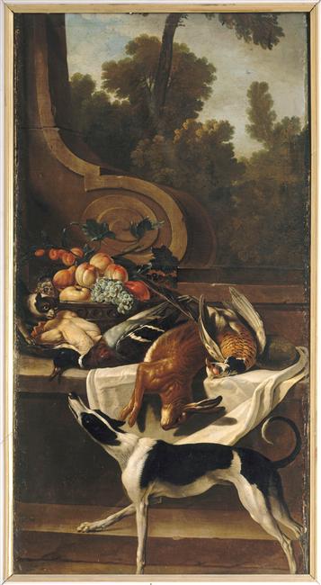 Chien, gibier et fruits, François Desportes, 1ère moitié 18e siècle