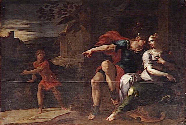 Théagène et Chariclée prisonniers des brigands dans l'île des pâtres_1