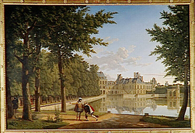 Vue du château de Fontainebleau avec Henri IV relevant Sully_0