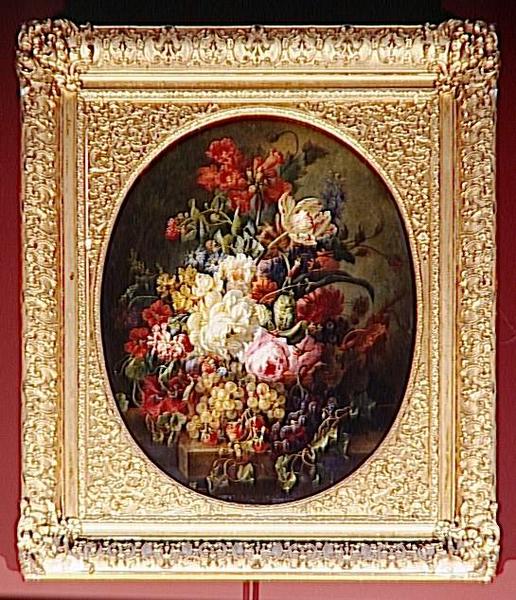 Fleurs et fruits (raisins et fraises), Moïse Jacobber, 1849