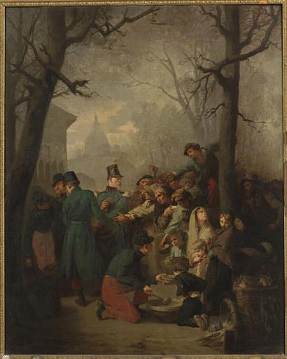 Soldats distribuant du pain aux indigents. 14e de ligne ; camp des Invalides, 1849, Isidore Pils, 1852
