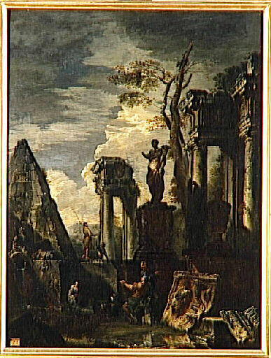 Ruines d'architecture avec la pyramide de Cestius et la statue de Flore_0