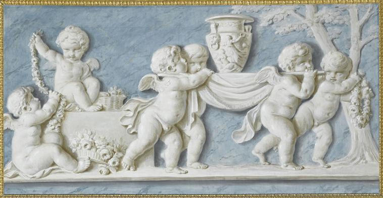 AMOURS ET ATTRIBUTS (VASE PORTE SUR UN BRANCARD), Pieter Joseph Sauvage, 4e quart 18e siècle