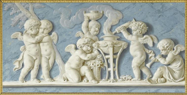 AMOURS ET ATTRIBUTS (TREPIED AVEC VASE ET FUMEE), Pieter Joseph Sauvage, 4e quart 18e siècle