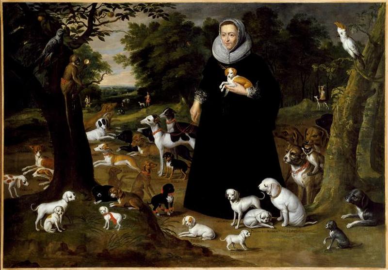 La Dame aux Chiens Dona Juana de Lunar avec les chiens de l'Infante Isabelle, 17e siècle