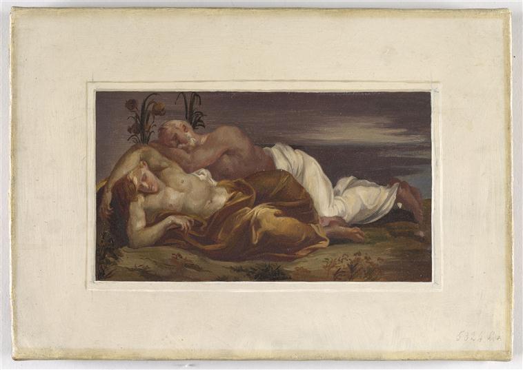 Deux hommes endormis près de pavots (le Sommeil ?)_0