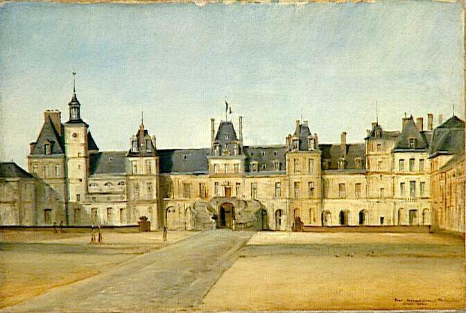 Vue du Château de Fontainebleau depuis la Cour du Cheval Blanc, Pierre Justin Ouvrie, 1833