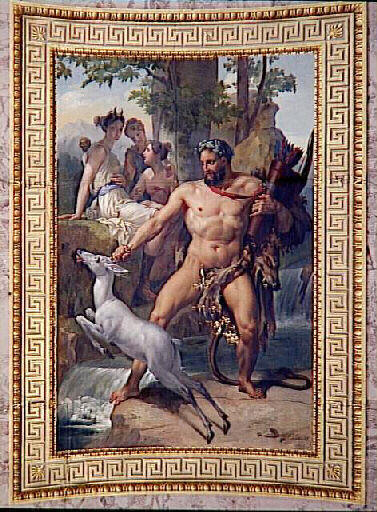 Hercule, sur le mont Ménale saisit la biche aux pieds d'airain_0