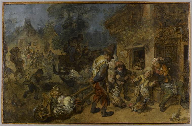Combat de coqs dans un village, Sir David Wilkie, 1ère moitié 19e siècle