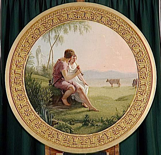 Médaillon du Salon Doré de Malmaison : Daphnis apprenant à Chloé à jouer de la flûte_0