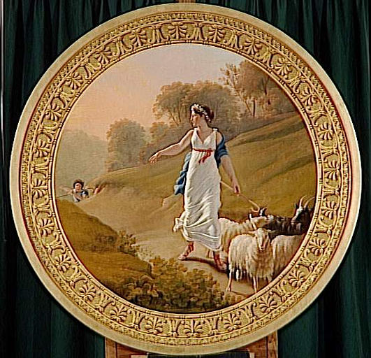 Médaillon du Salon Doré de Malmaison : scène de bergerie ou Chloé fuyant à l'approche des Méthymniens_0