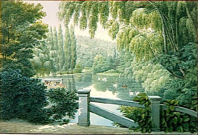Vue de Malmaison promenade des dames d'honneur sur la rivière_0