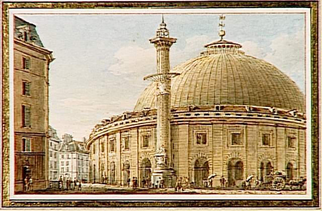 Vue de la Halle au blé, à la farine et aux graines, et la colonne astronomique et solaire, à Paris, Victor Jean Nicolle