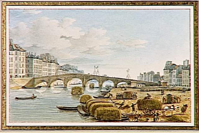 Vue du Port au foin, situé quai de la Tournelle, prés du pont du même nom, à Paris, Victor Jean Nicolle