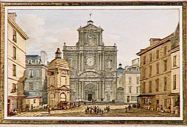 Vue de l'église Saint Louis et Paul, et de la fontaine de Birague, située rue Saint-Antoine, à Paris, Victor Jean Nicolle, 1810 vers