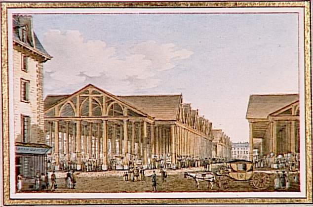 Vue du Marché au Vieux Linge, nouvellement construit dans l'Ancien enclos du Temple, à Paris, Victor Jean Nicolle, 1810 vers