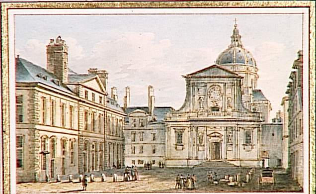 Vue de la Place et Eglise de Sorbonne, célèbre collège de l'université pour l'étude de la Théologie, à Paris, Victor Jean Nicolle