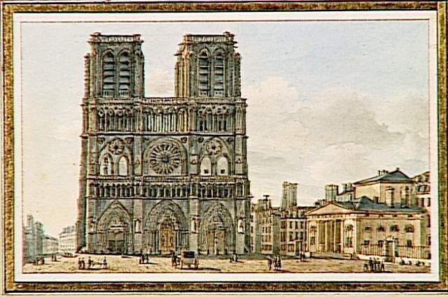 Vue de la place et du portail de la basilique de Notre-Dame à Paris, Victor Jean Nicolle
