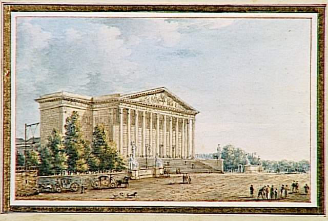 Vue du Frontispice du Palais du Corps Législatif, situé à l'extrémité du Pont de la Concorde, à Paris, Victor Jean Nicolle
