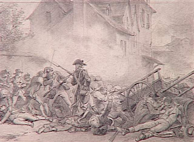 55 scènes de la Révolution, l'Empire et la Restauration Projets d'illustration :  scène révolutionnaire Combat de rue près d'une barricade_0