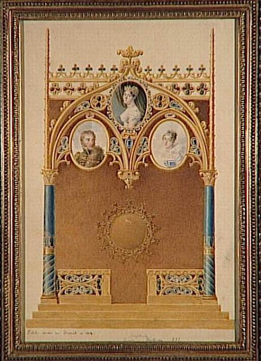 Projet de pendule gothique aux trois miniatures : Joséphine, Eugène et Hortense_0