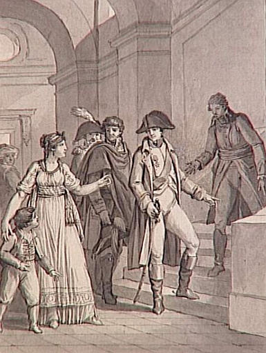 69 dessins pour l'illustration de l'Histoire de France sous l'Empire de Napoléon le Grand : trait de générosité de l'Empereur envers une égyptienne, Charles Monnet, 1er quart 19e siècle