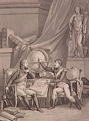 69 dessins pour l'illustration de l'Histoire de France sous l'Empire de Napoléon le Grand : entrevue des empereurs Napoléon et Alexandre dans la ville d'Erfurt_0