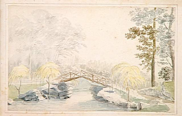 Recueil de 21 vues de Paris et de ses environs :  Pont de bois dans un parc, Victor Jean Nicolle