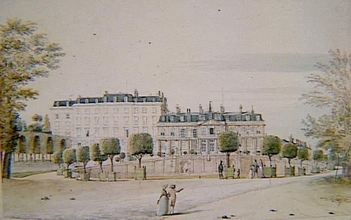 Recueil de 21 vues de Paris et de ses environs : château de Saint-Cloud, façade et double rampe sur les jardins, Victor Jean Nicolle