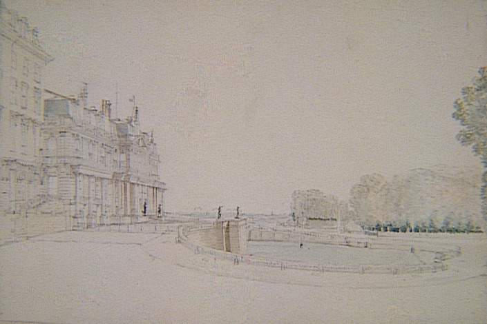 Recueil de 21 vues de Paris et de ses environs : château de Saint-Cloud, façade et double rampe sur les jardins, Victor Jean Nicolle