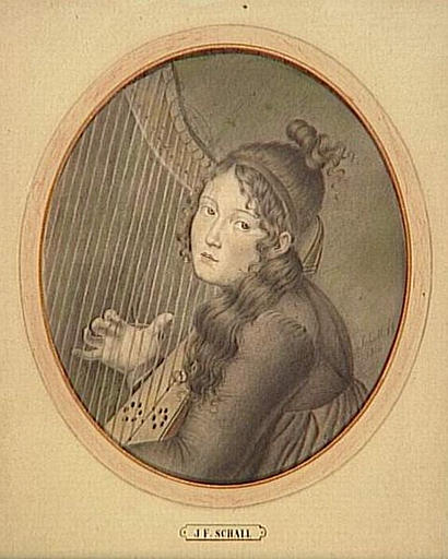 Portrait présumé de la reine Hortense de Beauharnais en buste, jouant de la harpe_0
