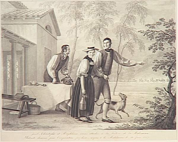 Jacob, Christophe et Magdelaine, suisses attachés à la laiterie de la Malmaison : portraits dessinés pour l'Impératrice Joséphine, acquis à la Malmaison le 14 juin 1829_0