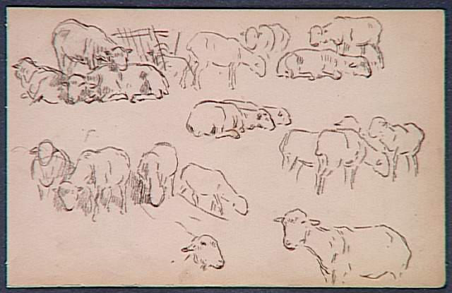 Dessin, d'une série de quatre, représentant des moutons_0