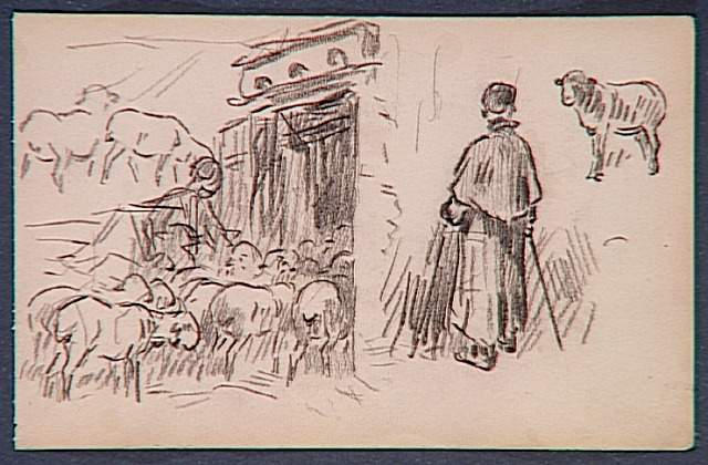 Dessin, d'une série de quatre, représentant des moutons_0