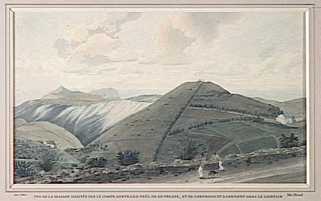 Vue de la maison habitée par le comte Bertrand près de Hudsgate, et de Longwood et Barnpoint dans le lointain_0