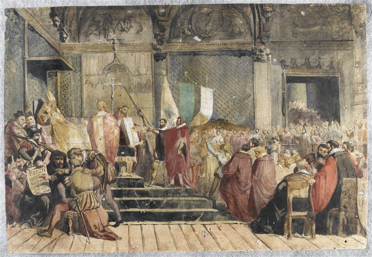 L'abjuration d'Henri IV à Saint-Denis (25 juillet 1593), Joseph Nicolas Robert-Fleury, 1836