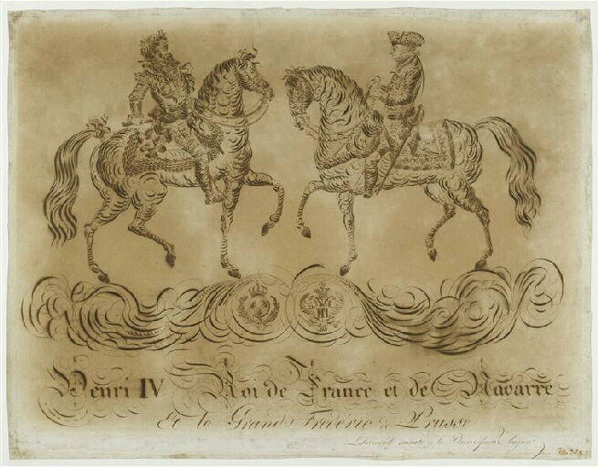 Henri IV et Frédéric II à cheval (découpé) ; Dessin calligraphique (découpé)_0