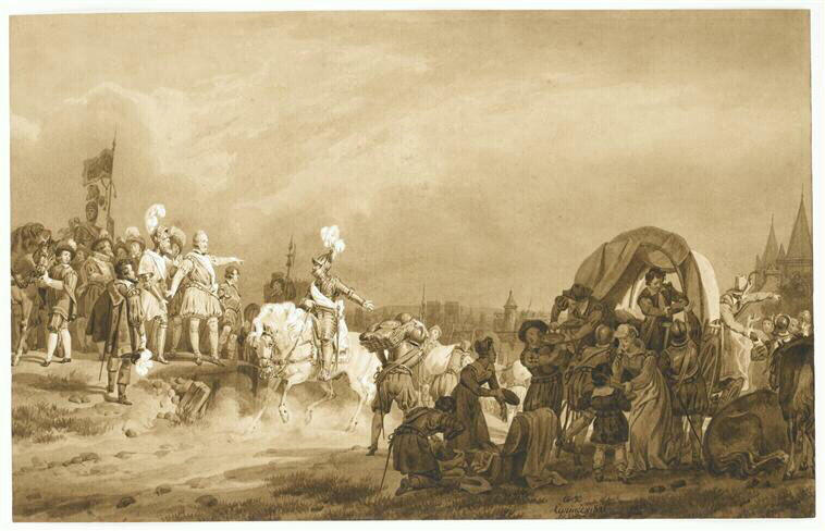 Henri IV faisant entrer des vivres dans Paris qu'il assiège, Огюст-Ксавье Лепренс, 1821